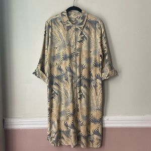 palm leaf linen-blend dress